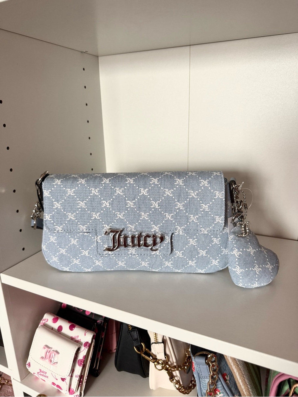 Juicy Couture “She’s The Moment” Light Blue Monogram Shoulder Bag